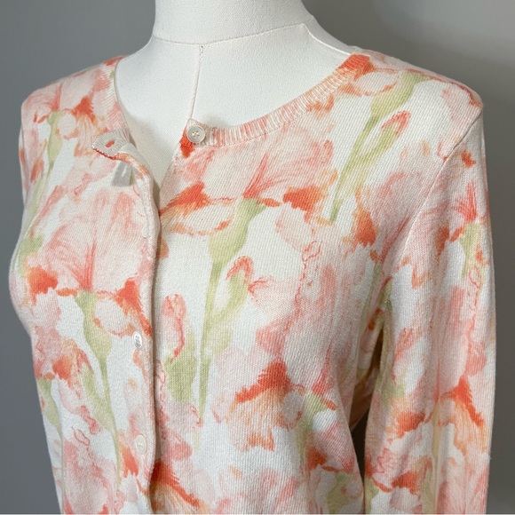 J. Jill Watercolor Floral Quarter Sleeve Cardigan Size S - Picture 2 of 8